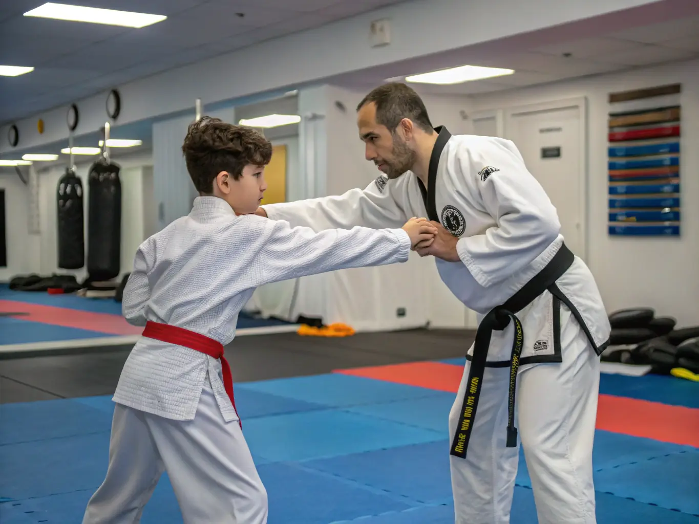 An image of students practicing Ju-Jitsu techniques, focusing on joint locks and self-defense maneuvers.